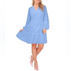 CeCe Split Neck Long Sleeve Clip Dot Tiered Babydoll Dress NEW Sz 2x
